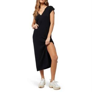 L*Space Robyn Midi Dress‎ Sz S Black Ribbed Beach Coverup Athletic Casual Simple